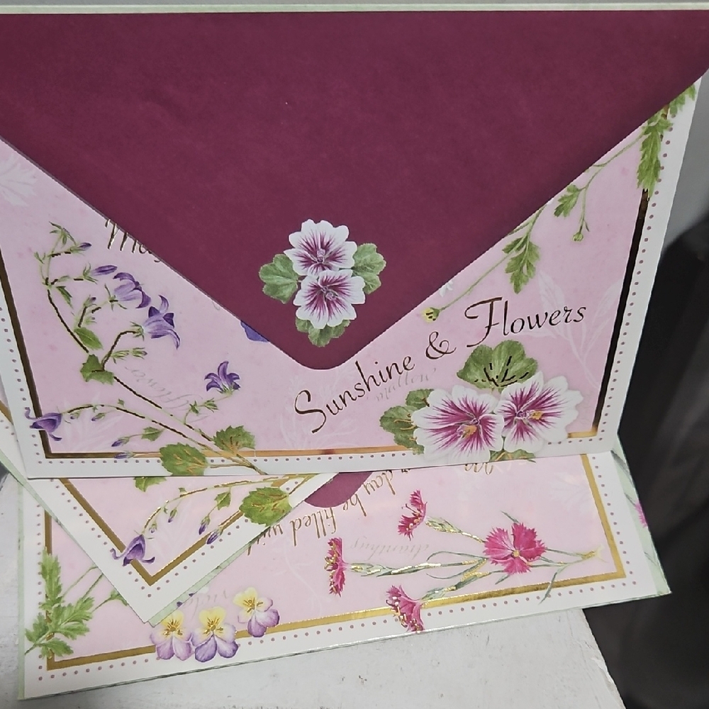 Floral Greeting Cards with Burgundy Envelopes